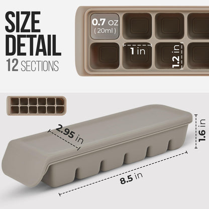 Firgi 0.7 oz/12 Sections Silicone Ice Cube Freezer Tray with Lid, 100% Food-Grade Platinum Silicone,Leak Resistance & Dishwasher Safe for Baby Food Prep,Breast Milk,Purees - Korean Made, Gray