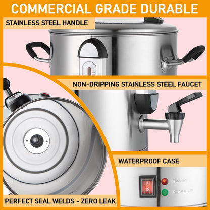 Fattong's Lab Commercial Coffee Urn, 120 Cup/20L Large Coffee Maker for Catering & Events, Stainless Steel Percolator, 1300W Quick Brew Hot Water Dispenser with Double Wall Insulation, Silver