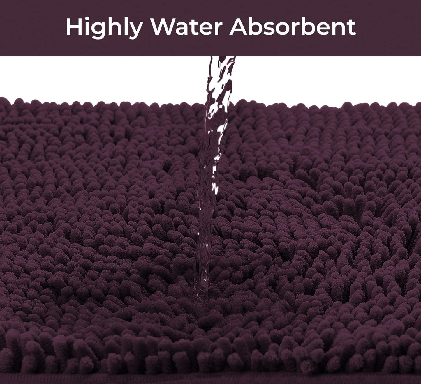 LuxUrux Plum Bath Mat, U-Shaped Contoured Rug for Around Toilet, Super Absorbent Shaggy Bath Rug