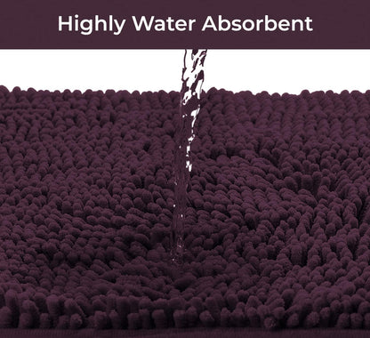 LuxUrux Plum Bath Mat, U-Shaped Contoured Rug for Around Toilet, Super Absorbent Shaggy Bath Rug