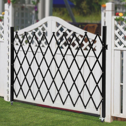 Folding Security Gate, 48" H x 71" W Black Metal Safety Gate with Diamond Grid and Padlock, Expandable Wall Mount Gate for Garage, Basement, Storefront, School and Industrial Site