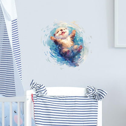 RoyoLam Cartoon Otter Floating On the Water Wall Decal Animal Wall Sticker