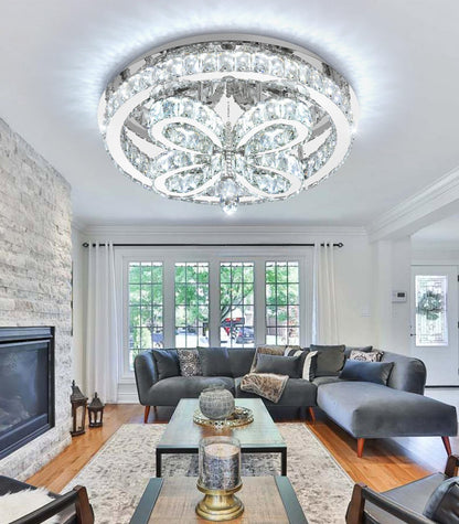 dolria Modern Crystal Chandelier LED 2-Tier Flush Mount Ceiling Lighting Dimmable Pendant Light for Living Room Bedroom Dining Room Entryway Hallway