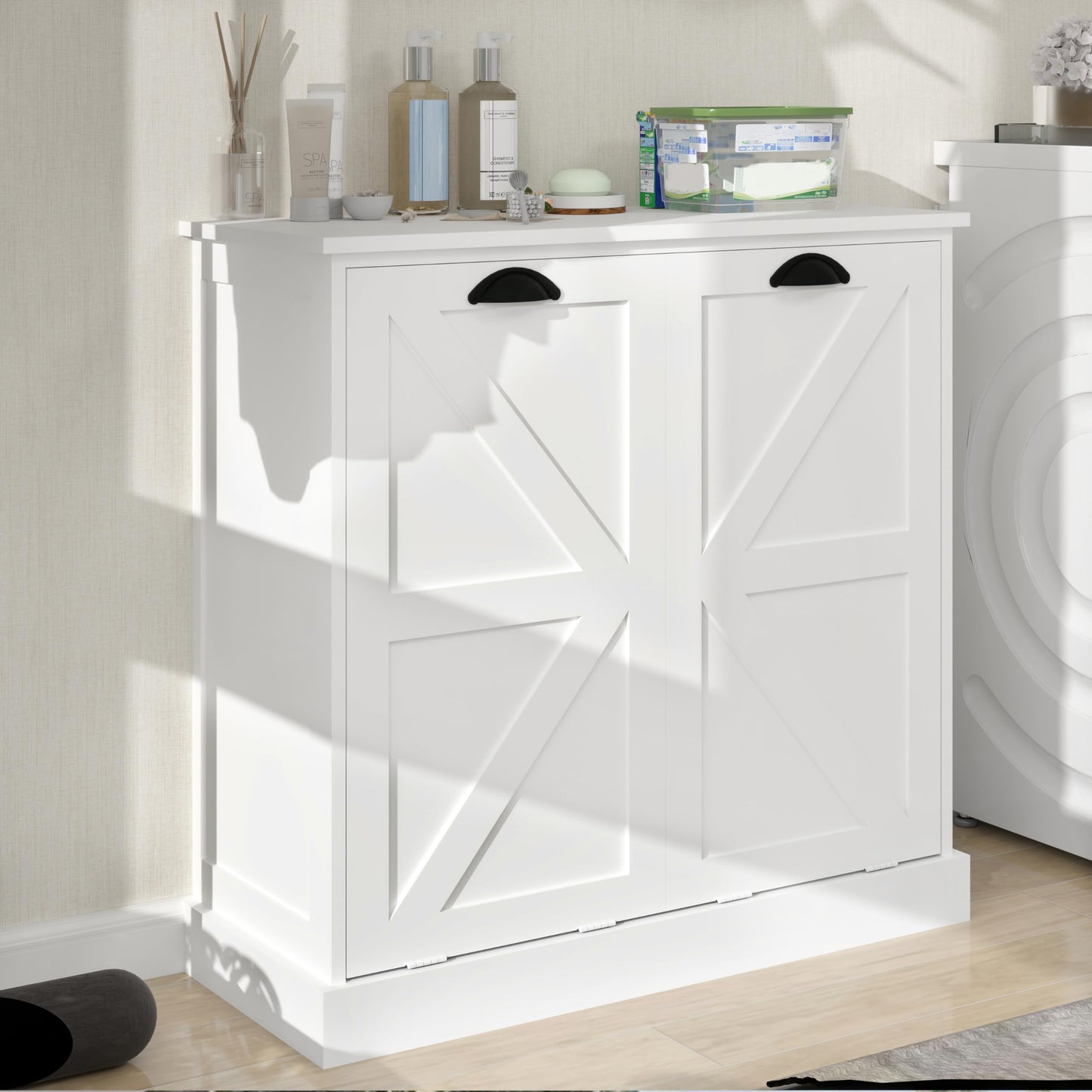 agnixnaf Laundry Sorter Cabinet, Two-Compartment Tilt-Out, White Storage Cabinet, for Small Bothroom