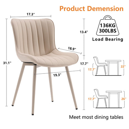 YOUNUOKE Mid-Century Modern Dining Chairs Set of 2, Cream PU Leather Upholstered Kitchen Chairs with Cream Metal Legs, Armless Accent Chair for Dining Room, Guest Reception Room