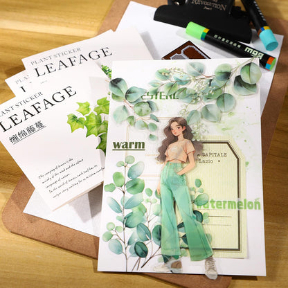 AuriicLeaf Botanical Leaf PET Stickers Set, 120PCS Transparent Plant Ephemera for Scrapbooking, Journaling, DIY Crafts, and Planner