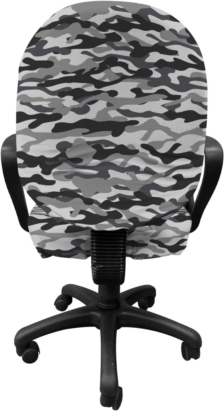 Lunarable Camo Office Chair Slipcover, Decorative Stretch and Washable Fabric Cover, Standard Size, Grey Dimgray Purple