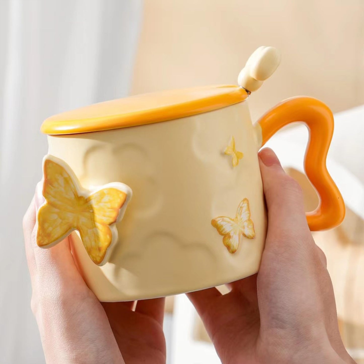 Disoza Butterfly Coquette Mug Porcelain Coffee Tea Cup 12 OZ Violet Bow Ceramic Cute Coffee Mug for Women Girl