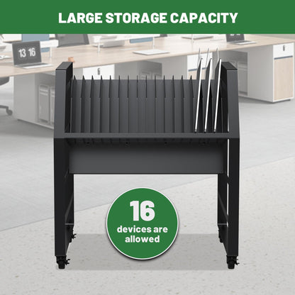 biosp 16 Devices Mobile Open Charging Cart, Rolling Charging Dolly Station with Wheels for Laptop, Computers, Chromebooks, Laptop Storage Rack for Office, Classroom (Power Strip Included)
