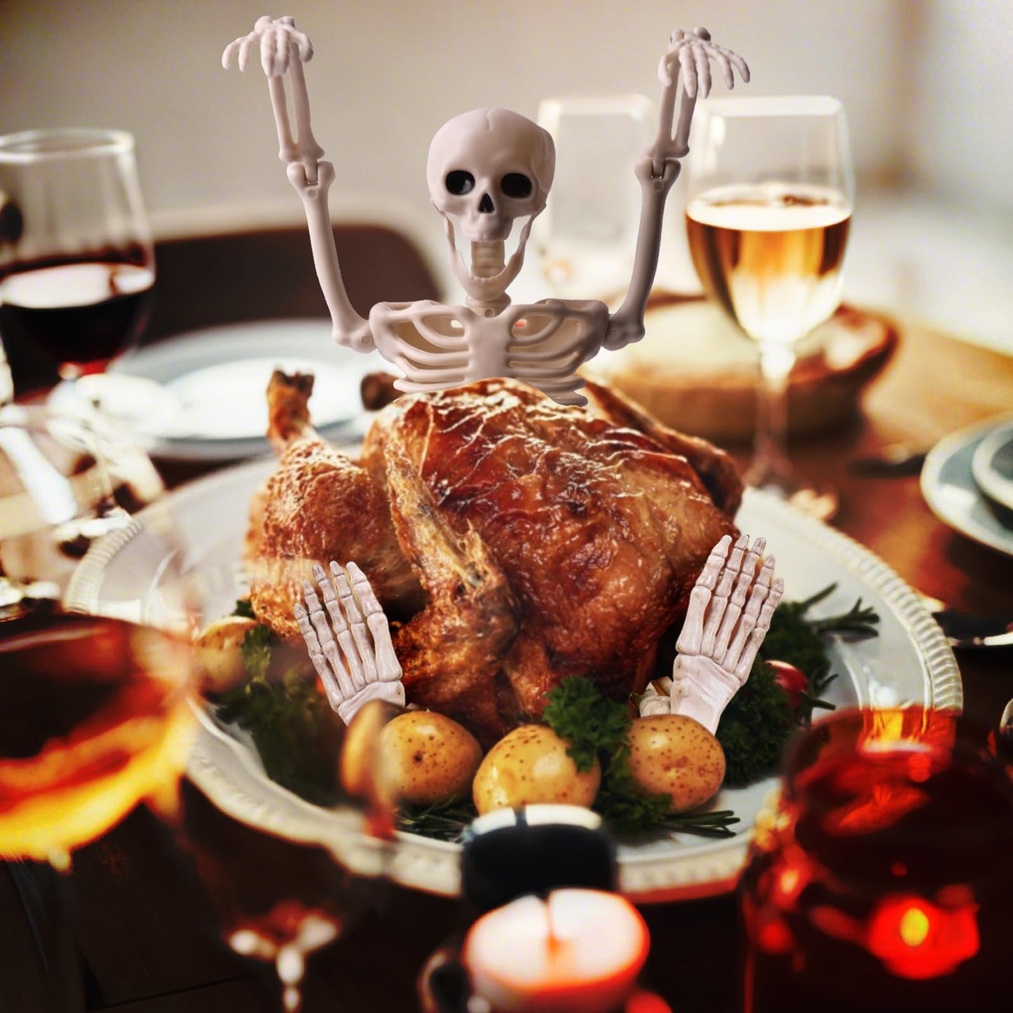 Jeowoqao Skeleton Halloween Decorations, 5Pcs 16inch Full Body Posable Joints Small Skeleton Hanging Skeleton Decor for Halloween Indoor Outdoor Graveyard Haunted House