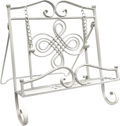 Tripar Swirl Design White Metal Cookbook Stand for iPads, Tablets, and Cookbooks - Adjustable and Portable