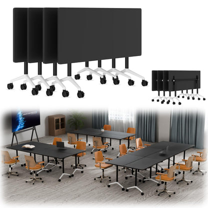 rzoizwko 55.1" Folding Conference Table with Wheels,2 Pack Heavy-Duty Flip-Top Reconfigurable Training Table System,Rolling Conference Room Tables for Office, Classroom & Meeting Rooms