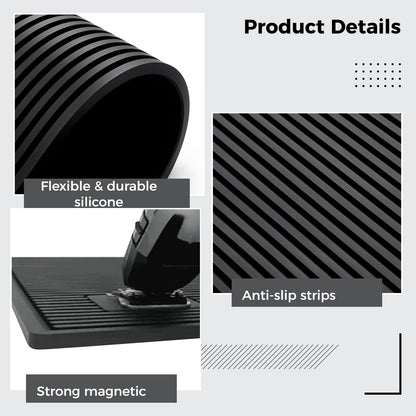 yeesport Barber Tool Organizer Mat, Flexible Silicone Barber Tool Pad, Magnetic Salon Barbershop Work Station Pad, Non-Slip Barbershop Counter Mat for Clippers Barber Tools (Black)