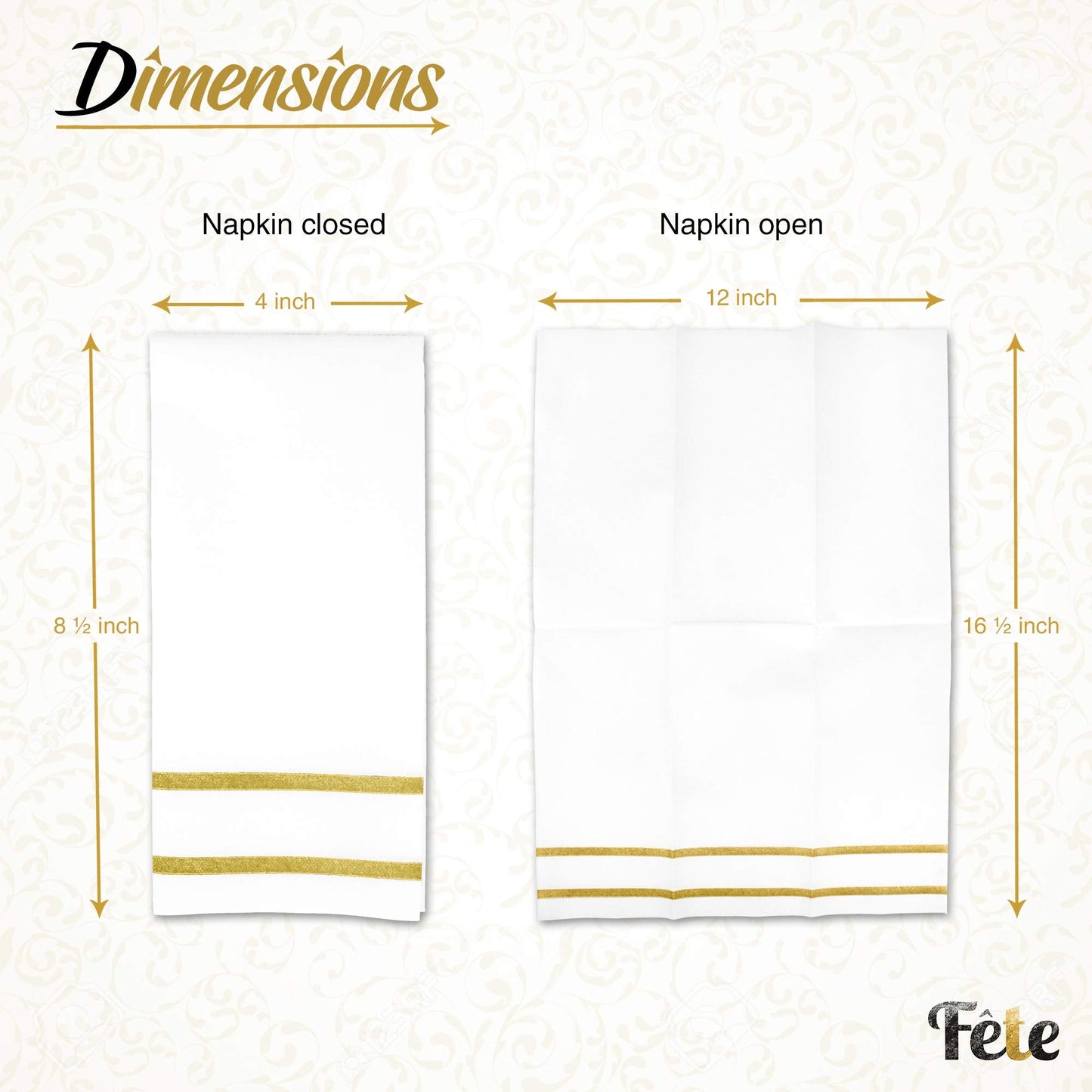 Disposable Hand Towels for Bathroom, Gold Design 200 Disposable Linen-Feel Guest Towels – Formal Dinner, Wedding Napkins for Tables, and Restrooms - 8.5x4-Inches Folded 12x16.5-inches unfolded,