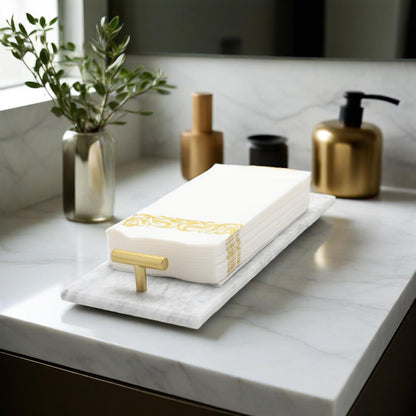 Vitrignis Napkin Holder - Guest Towel Holder for Bathroom - Marble Paper Towel Holder - Hand Towel Tray with Gold T-Handle(11.8x4.7x1.7 Inchs)
