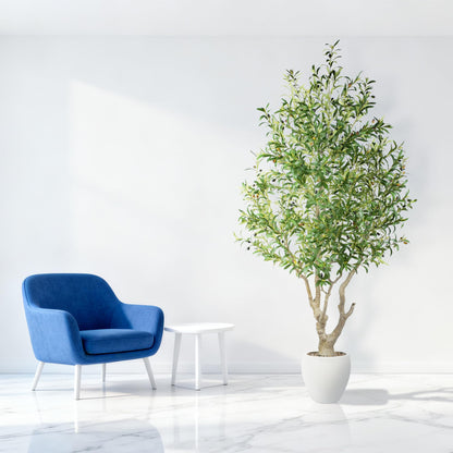 7.9 Feet Artificial Olive Tree with Lush Leafy Foliage in Large Decoration Planter Faux Fake Plants for Home Office Decor Suitable for Indoor Outdoor Use