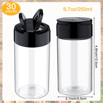Mimorou 30 Pack 8.7 oz Plastic Spice Jars with Shaker Lids Clear Seasoning Containers Spice Bottles for Kitchen Storing Herbs Seasoning Powders