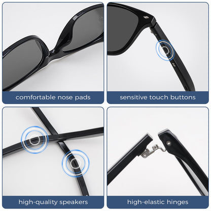 Smart Sunglasses Glasses for Men Women with AAC Speaker Open Ear Music Touch Buttons Remote Photo Voice Assistant Hand-free Calling, Unisex Audio Intelligent Bluetooth 5.0, Great Gift for Friends