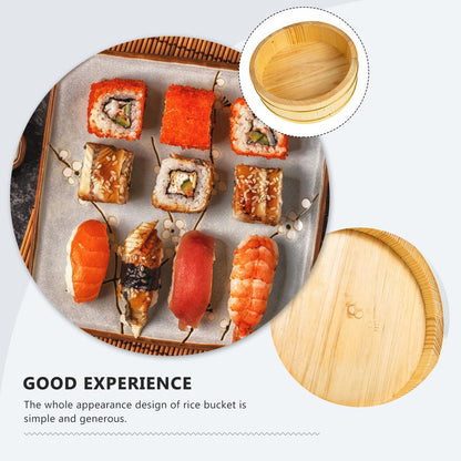 WATIIFUFU Japanese Sushi Bucket Wooden Rice Mixing Bowl Food Storage Container Compact 9.84X9.84X2.63In Lightweight for Sushi Bibimbap Serving and Home Cooking