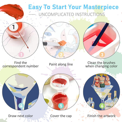 6 Pack Paint by Numbers Kit for Adults Beginners - 8x12 Inch Cocktail Adult Paint by Number Kits on Canvas, Cocktail DIY Acrylic Oil Number Painting Kits for Adults, Perfect for Gift Home Decor
