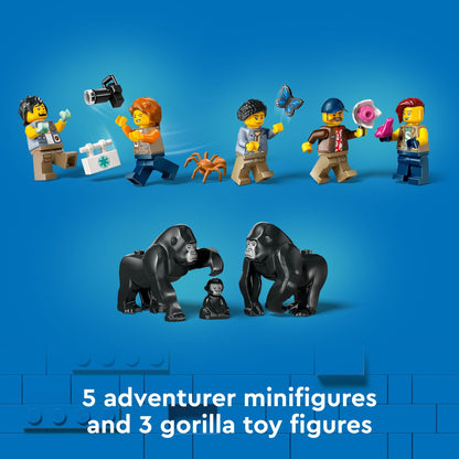 LEGO City Jungle Explorer Helicopter Toy at Base Camp - Kids Toy Adventure Building Set for Boys & Girls, Ages 8+ - with 5 Minifigures & Gorilla Figures - Gift Ideas for Birthdays - 60437