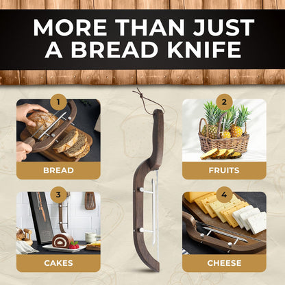Adjustable Bread Bow Knife for Perfect Slices, Premium Wooden Frame, Tool-Free Blade Replacement, Multi-Thickness Cutter for Homemade Bread, Sourdough, Bagels, Loaves - Australian Mountain Ash
