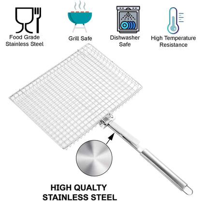 Grill Basket Extra Large,Grill Accessories for Outdoor Grill,Grilling Gifts for Men,Fish Grill Basket, Shrimp Vegetable, Veggie, Barbecue BBQ Rack, Camping Cooking, Unique Detachable Handle