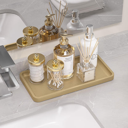 Weenson Gold Bathroom Vanity Tray for Countertop Perfume Makeup Jewelry Decor Candle, Bamboo Kitchen Tray for Soap Dispenser Spice Coffee, Toilet Tank Tray 11.81”L x 6.1”W x 0.79”H