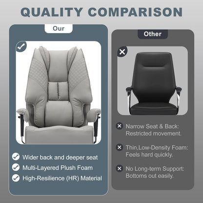 EXCEBET Big and Tall Office Chair 400lbs Wide Seat, Leather High Back Executive Office Chair with Foot Rest, Ergonomic Chairs Lumbar Support for Lower Back Pain Relief (Light Grey)