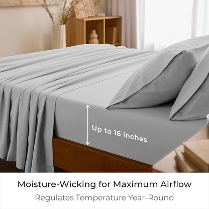 Mellanni King Sheets Set - 4 PC Hotel Luxury Bedding | Extra Soft, Cooling, Wrinkle-Resistant (King, Light Gray)