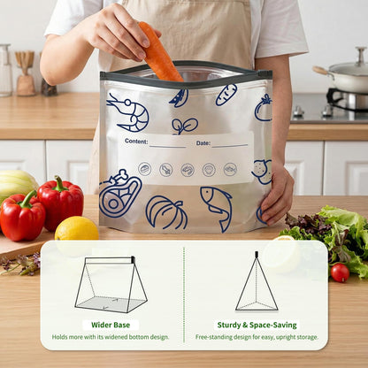 30 Pack Reusable Sealable Aluminum Foil Storage Bags + 10 Pack Leakproof Dishwasher Safe Silicone Freezer Bags - BPA Free Zipper Pouches for Vegetable Fruit Meat, Stand Up Aluminum Foil Storage Bags