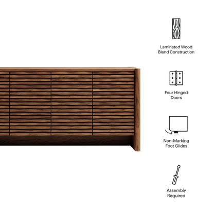 Modway Emric Wave 66-Inch Mid-Century Modern Sideboard Buffet Cabinet in Walnut