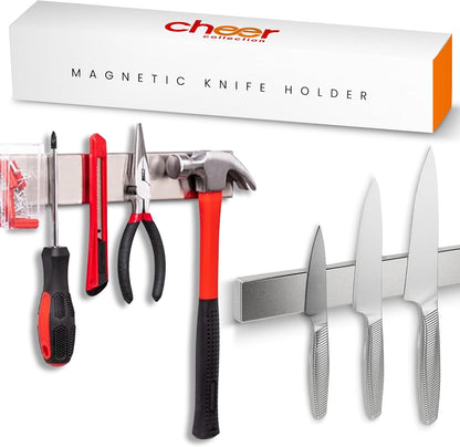 Cheer Collection Magnetic Knife Holder - 16 Inch Stainless Steel Knife Strip - Wall-Mounted Kitchen Utensil & Tool