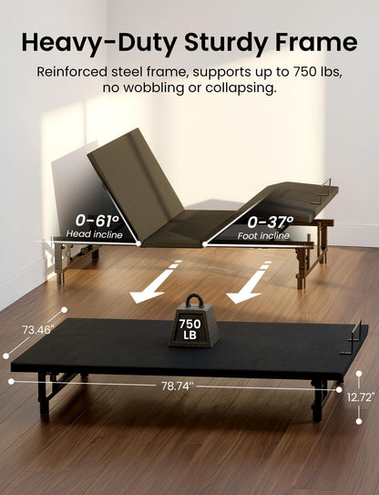 Feetice King Size Adjustable Bed Frame with Wireless Remote, Zero Gravity & Head & Foot Incline, Heavy-Duty Steel Frame, Whisper-Quiet Motor, Easy Installation (79" L x 74" W x 12.72" H)
