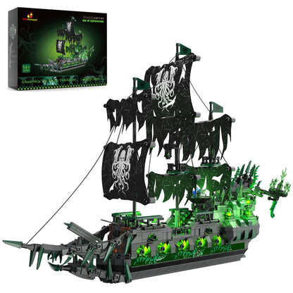 JMBricklayer Pirate Ship Building Toys with Lights, Ghost Ship Flying Dutchman Model Ship Boat 40001, Toy Building Sets for Adults, Easter Decor Christmas Birthday Easter Gifts (1100 PCS)