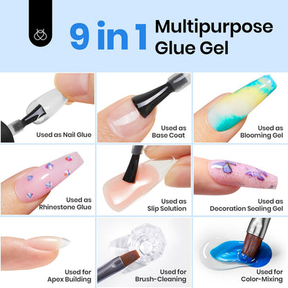 Beetles Gel Nail Kit Short Almond, 240Pcs Easy Nail Extension Set Shaped Clear Tips with 5 in 1 Nail Glue Base & Top Coat and Mini UV Lamp, Nail Tips Art Acrylic Nail Kit Gifts for Women