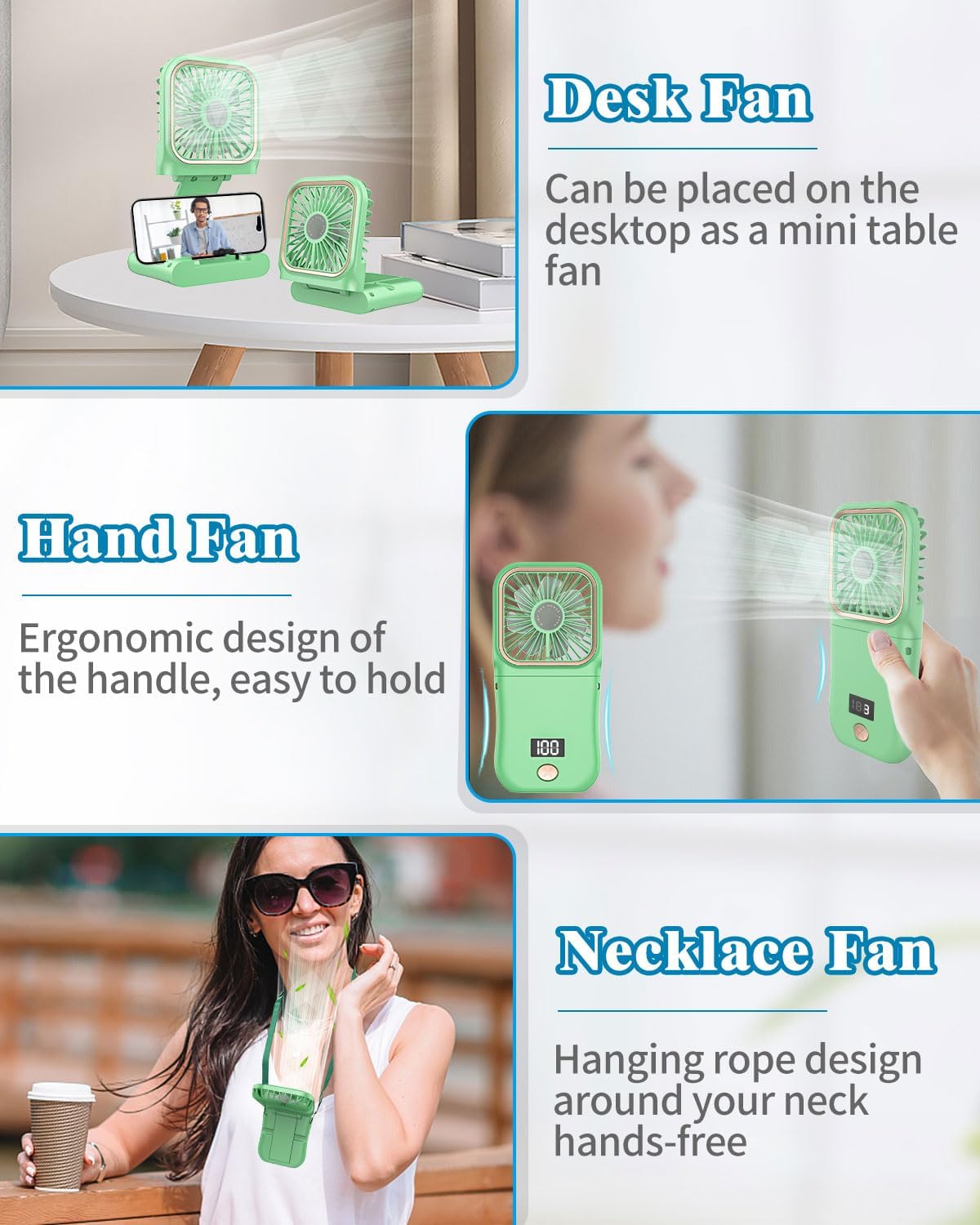 Mini Fan Handheld Foldable Fan, USB Personal Fans Portable Rechargeable Battery Fan 3 Speeds, Cute Face Cooling Fan for