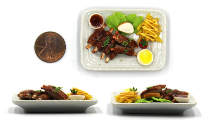Lovely Mixed 5 Assorted Hawaiian Grilled, Steak, with Appetizer Dish Dollhouse Miniature Food, Tiny Food for Collectibles, Compatible with Barbie Dollhouse and Diorama Scale 1:6, 1/6