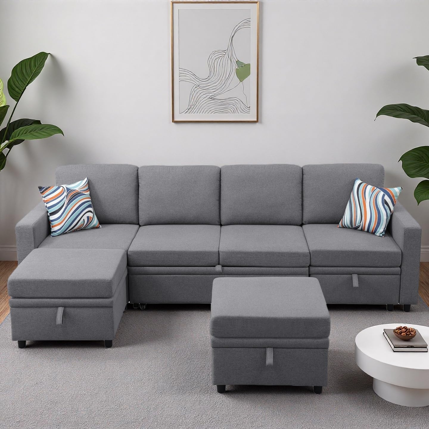 Trygoal 100 Inch Pull Out Couch, Convertible Sofa Bed for Living Room, Comfortable Sleeper Sofa with Pull Out Bed, Modern Sectional Couches with Ottoman Storage, Easy Assembly for Apartment, Dark Grey