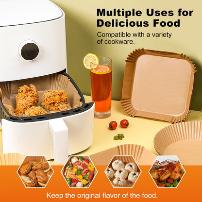 Air Fryer Disposable Paper Liners - 150Pcs 8In Square Parchment Paper Non-Stick Airfryer Basket Liners for Steamer Microwave Oven, Deep Fryer Parts & Accessories