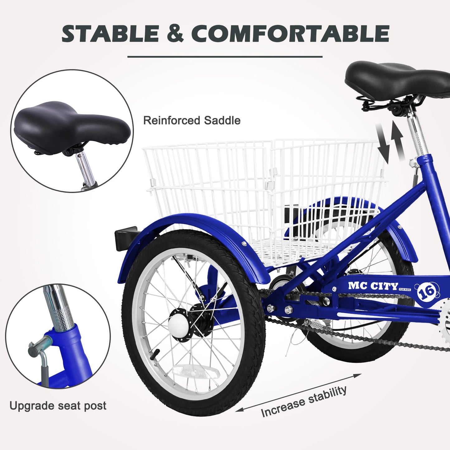 H&ZT Adult Tricycle, 3 Wheeled Bike, Trike Cruiser Bike, with 7-Speed Gear, Parking Brake Handle, Low Step, Large Rear Basket, Elderly Friendly, for Men, Women, and Teens