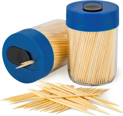 Urbanstrive Sturdy Toothpick Holder with 800 Natural Wood Toothpicks - Unique Home Design Decoration, 2 Pack