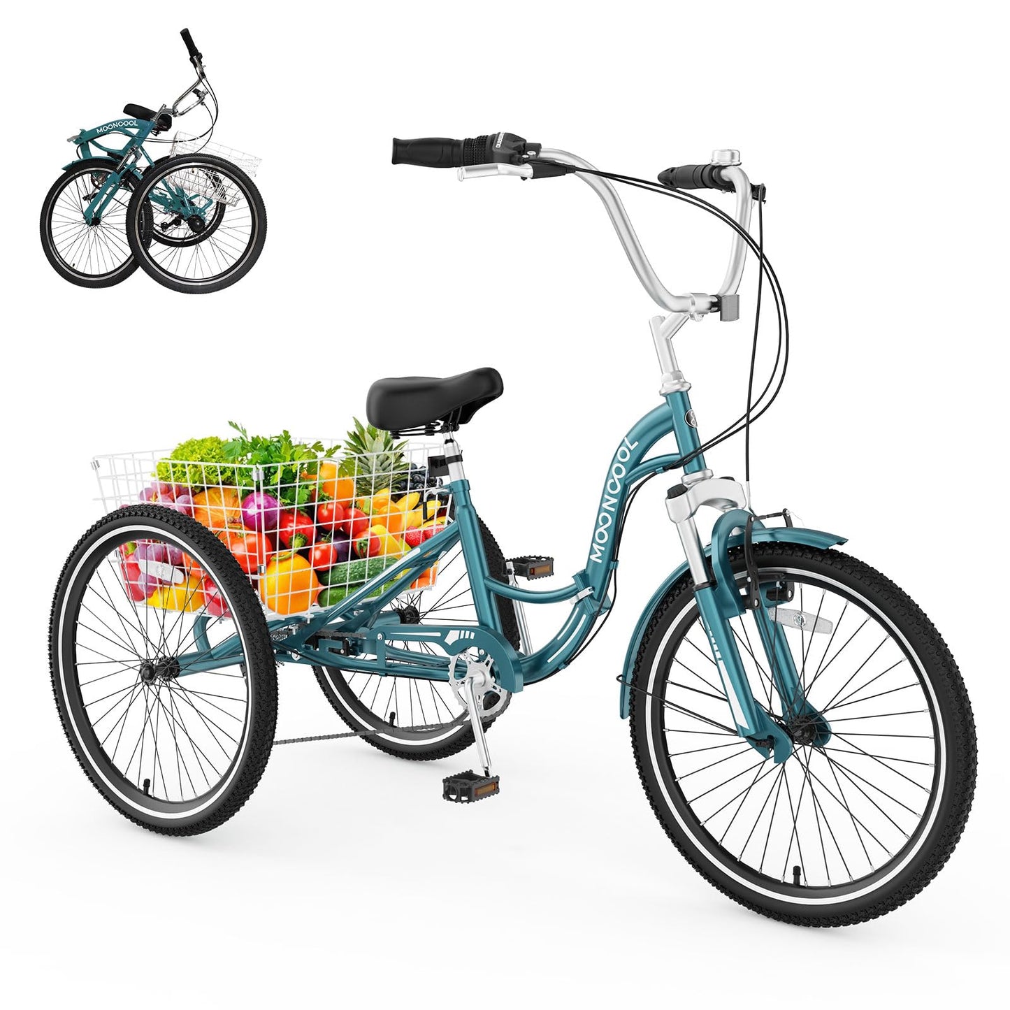 EOYOBIKE Adult Folding Tricycle, 7-Speed 3-Wheel Cruiser Bike with Low Step-Through Frame, Large Rear Basket, Adjustable Seat, 20/24/26 Inch Options