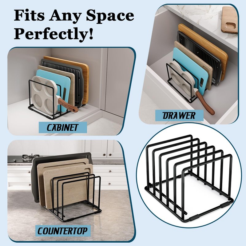 SAGLAU 2-Pack Cutting Board Organizer, 5-Slot Steel Kitchen Storage Rack for Cutting Boards, Baking Trays, and Thin Pans - Compact Clutter-Free Solution