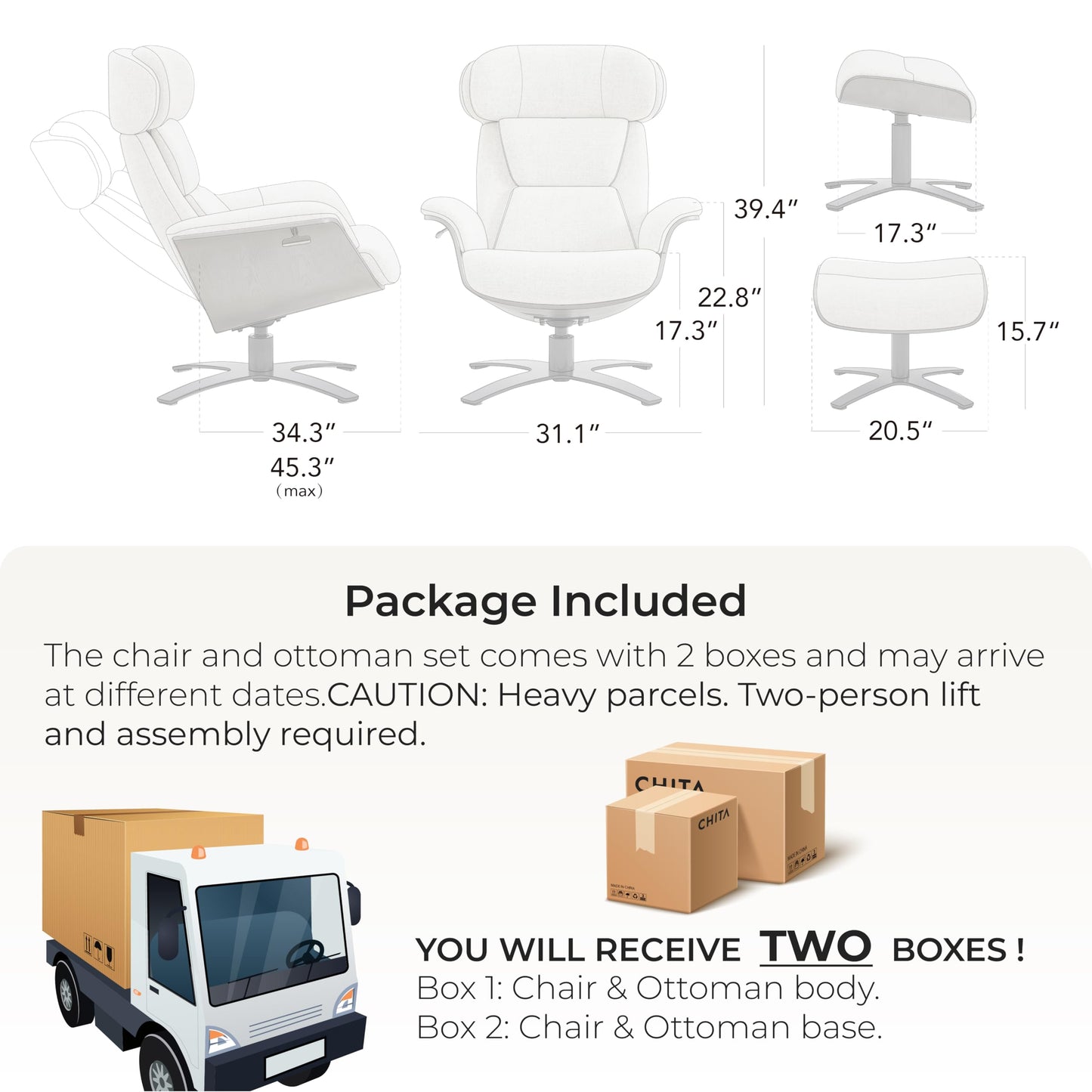 CHITA Genuine Leather Reclining Swivel Chair with Adjustable Headrest and Ottoman for Living Room, Saddle
