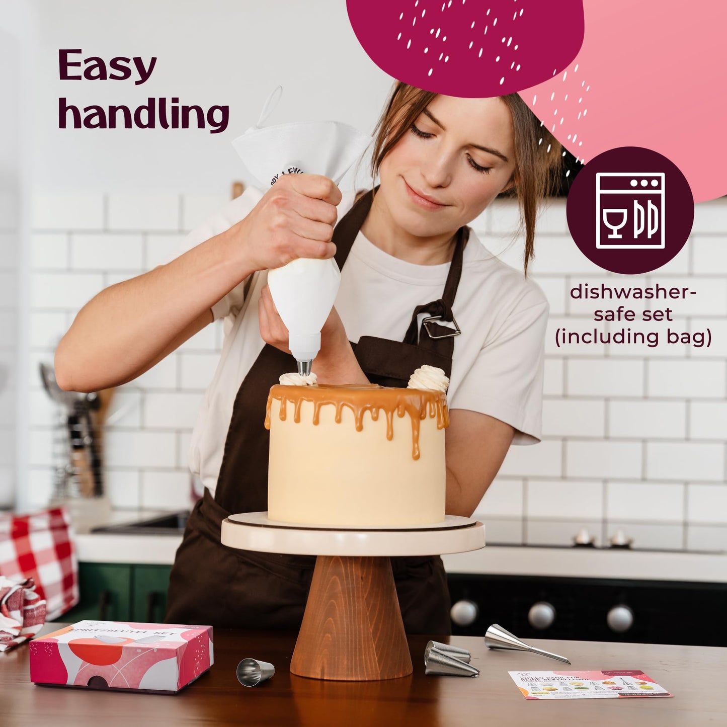 Happy Lemuro Premium Reusable Piping Bags and Tips Set - Cotton Pastry Bag 16" with 8 Large Icing Tips for Cake Decorating - Large Piping Tips Set - Dishwasher Safe