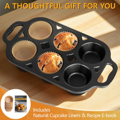 COSORM 6 Cup Cast Iron Muffin Pan - Pre-Seasoned Nonstick Muffin Tin, Regular Size Cupcake Baking Pan