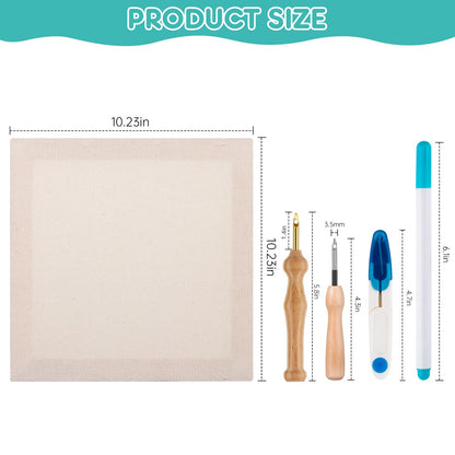 3PC 10.2''x10.2'' Punch Needle Frame,Punch Needle kit Includes 3 Wooden Frame Covered with Monks Cloth, 3.5mm and 5mm Punch Needles, a Marking Pen and Scissors for DIY Craft Decoration