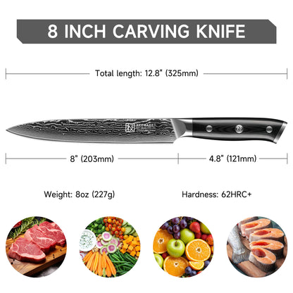 KEEMAKE Carving Knife for Meat, 8 Inch Ultra Sharp Damascus Kitchen Knives with G10 Ergonomic Handle, Brisket Knife for Meat Cutting, Japanese Knives for BBQ Ham Roast Turkey Vegetable