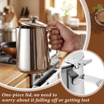 Acellegic 2 Pcs 67 oz/ 2 L Stainless Steel Pitcher with Lid Large Capacity Stainless Steel Metal Water Pitcher with Handle Milk Frothing Jug for Coffee Iced/Hot Tea Latte Art Homemade Beverages